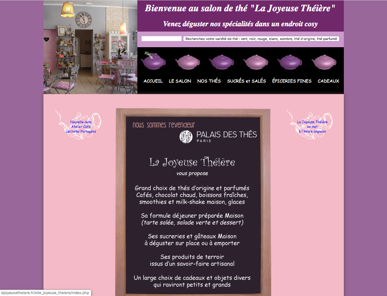 image de la page d'accueil du site la Joyeuse Théière